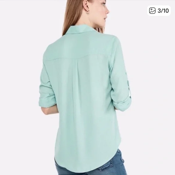 Express Turquoise Button-Down Shirt - Picture 2 of 7